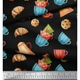thumbnail image 2 of Soimoi Black Cotton Duck Fabric Kettle & Cups Kitchen Print Fabric by the Yard 56 Inch Wide, 2 of 3