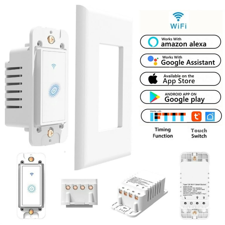 2 Pack Smart Light Switch - WiFi Wall Switches Work with Alexa Google  Home/Smart Life App, Single Pole, Standard Plate, Neutral Wire Needed 