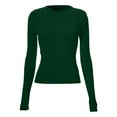 thumbnail image 5 of OAUP Womens Long Sleeve Round Neck Slim Tops Fitted Crop Tee Basic Under Layer Tshirt Cozy Workout Yoga Undershirt Green, 5 of 6