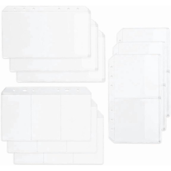12 Sheets 3 Styles A6 Binder Dividers 6 Hole Folder Binder Dividers Clear Zipless Rectangle Loose Leaf Pocket Folders Storage Stamp Organizer