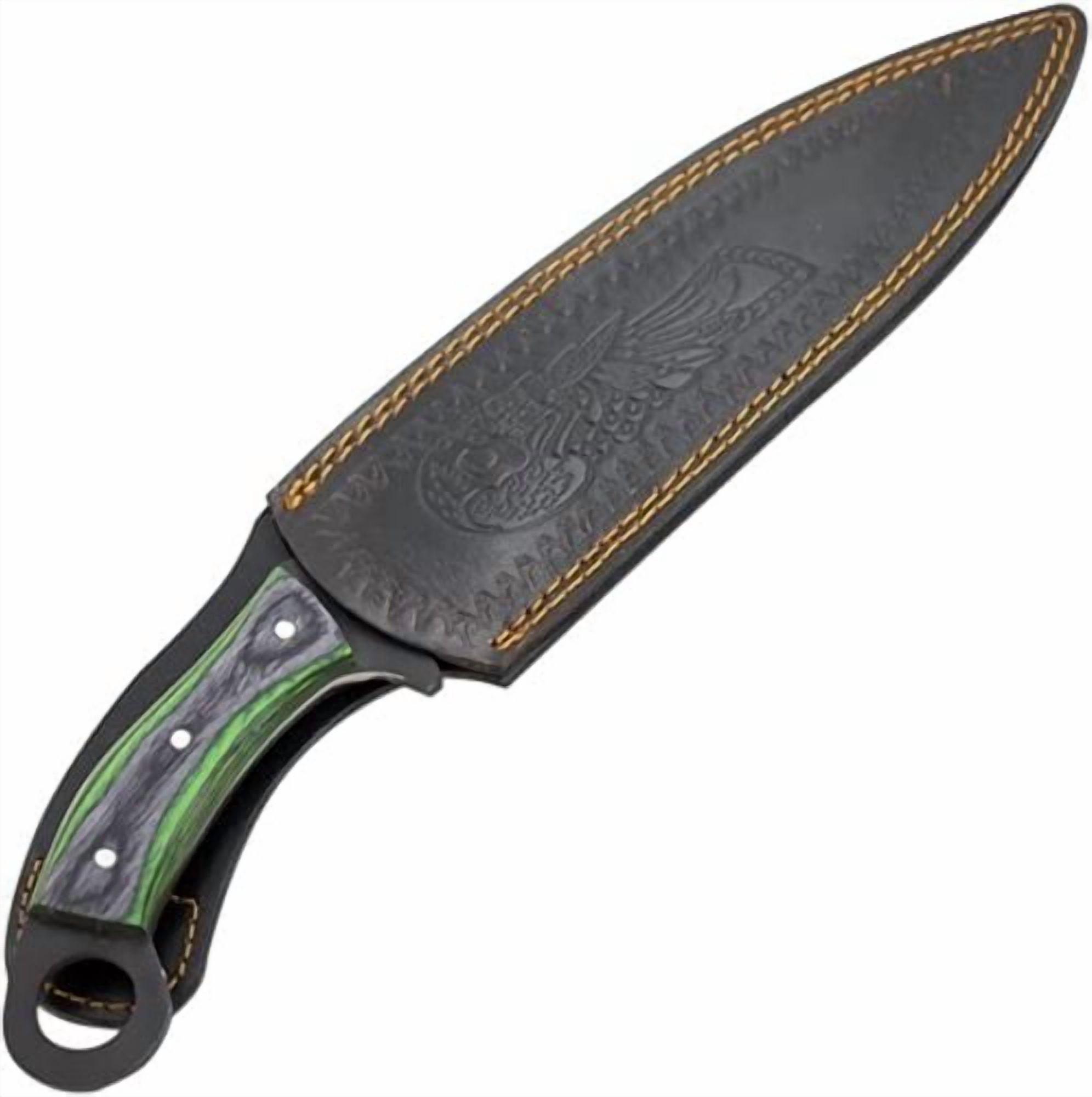 15" Two Tone Frost Wood Kukri Black Hunting Knife with Leather Sheath