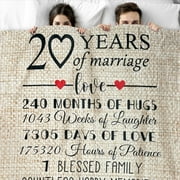 20th Wedding Anniversary Blanket Gift for Couple Wife Husband Her Him 20 Year Marriage,Christmas Valentines Day Gifts for Wife Romantic Throw Blankets