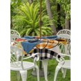 thumbnail image 2 of Outdoor Tablecloth with Umbrella Hole and Zipper, Thanksgiving Fall Round Table Cloth 54 Inch Waterproof Tablecloth, Retro Orange Black Plaid Pumpkin Floral Picnic Table Cover for Patio Camping, 2 of 7