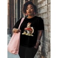 thumbnail image 2 of Women's T-Shirt Red Mushroom Watercolor Cute Squirrel Short Sleeve Casual Tee Classic Crew Neck T Shirt for Women Black, S, 2 of 7