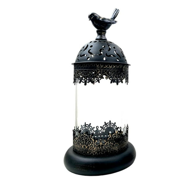 Farol de vela decorativo, candelabro rústico, decoración para chimenea Negro 14x30cm