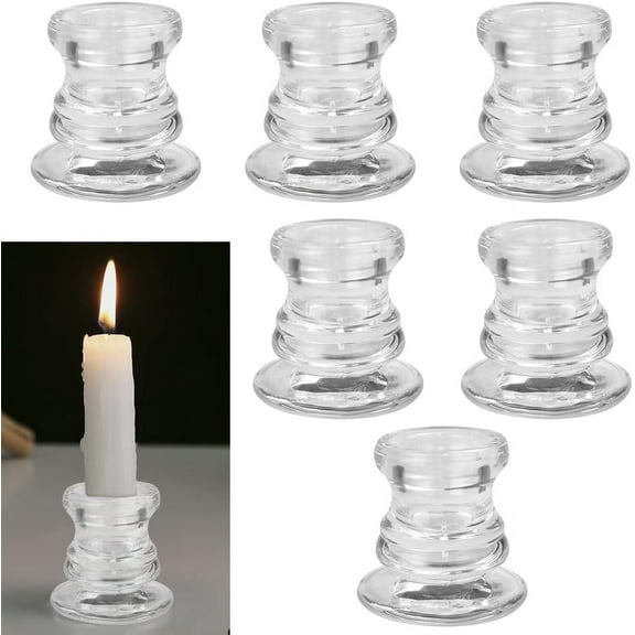 BUZIFU 6 PCS Clear Glass Candle Taper Holders Glass Candlestick Holders  Glass Single Dinner Candle Holders Pillar Candle Holders Stands for Wedding, Fit Dia 2.4cm/0.94" Taper Candles Tea Lights