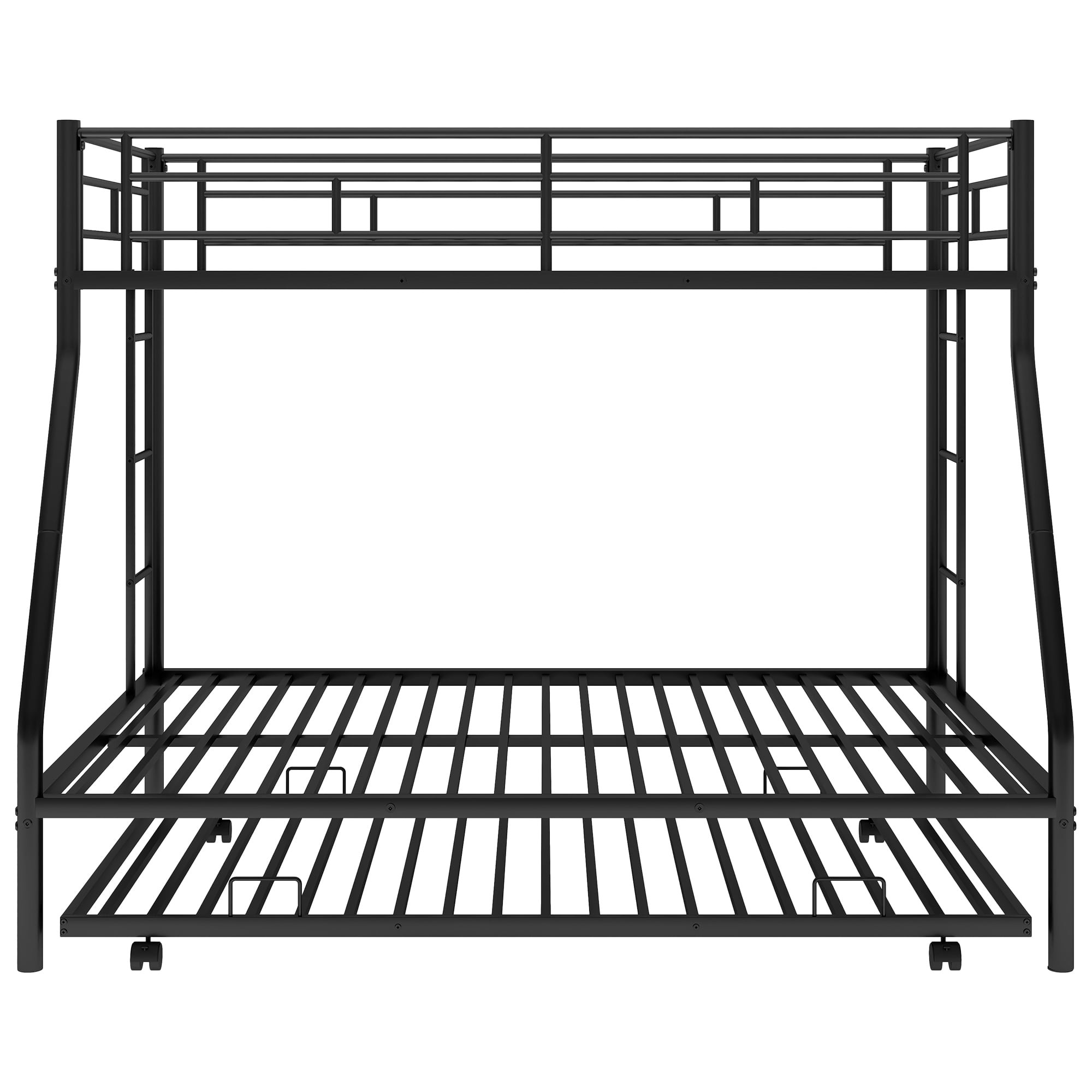 Leumius Twin Over Full Bunk Beds with Twin Trundle,Heavy Duty Metal Bed Frame with Sturdy Steel Frame,Triple Bunk Bed with Two-Side Ladders & Safety Guard Rails for Boys Girls Adults,Black