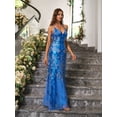 thumbnail image 3 of Angel-fashions Glamorous Blue Sequin Evening Dress Women's Spaghetti Strap Lace Up V Neck Long Mermaid Wedding Party Prom Gown Non-Stretchy 1009BE, 3 of 7