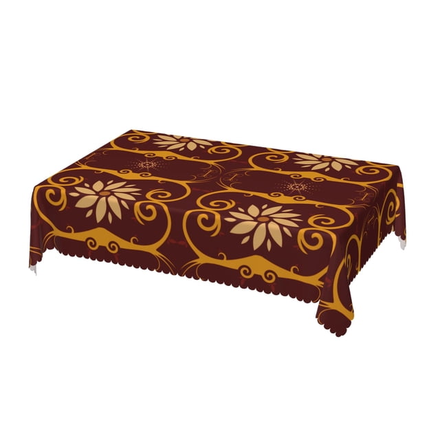 DouZhe Nappe Rectangulaire, Feuilles Florales Dorées Décor Nappe pour Cuisine Salle à Manger, 72"x54 Pouces Polyester Imperméable