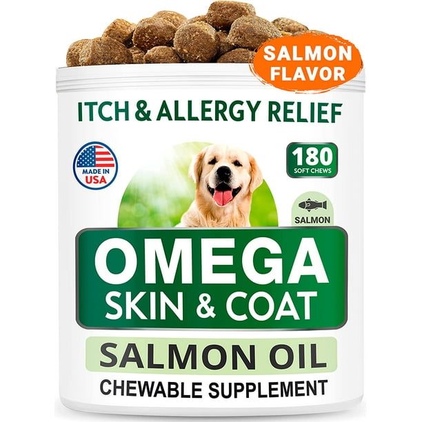 Omega 3 for Dogs 180 Fish Oil Treats for Dog Shedding, Skin Allergy, Itch Relief, Hot Spots