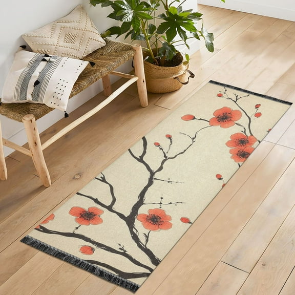Yayeee Runner Rug for Bedroom 2'x6' Machine Washable Hallway Non Slip Mat, Red Floral Pattern