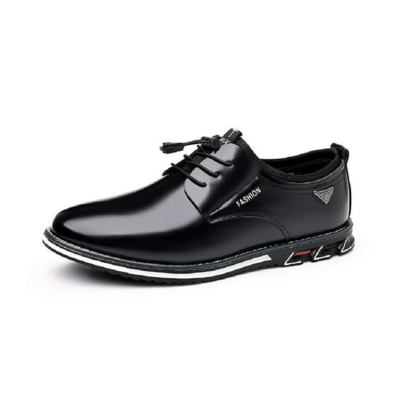Mens Casual Oxfords Leather Business Office Loafers Comfortable Fashion Lace-up Formal Flat Shoes Black 7 US