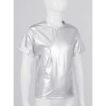 thumbnail image 3 of Xnihocha Kids Dancing Clothes Metallic Shiny Hip Hop Jazz T-Shirt Top Modern Dance Stage Performance Silver 100, 3 of 7
