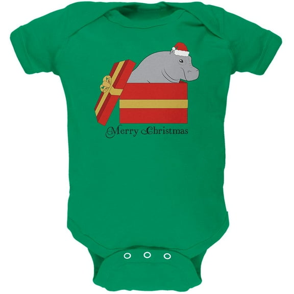 Merry Christmas Hippo Hippopotamus Cute Soft Baby One Piece Kelly Green 12-18 M