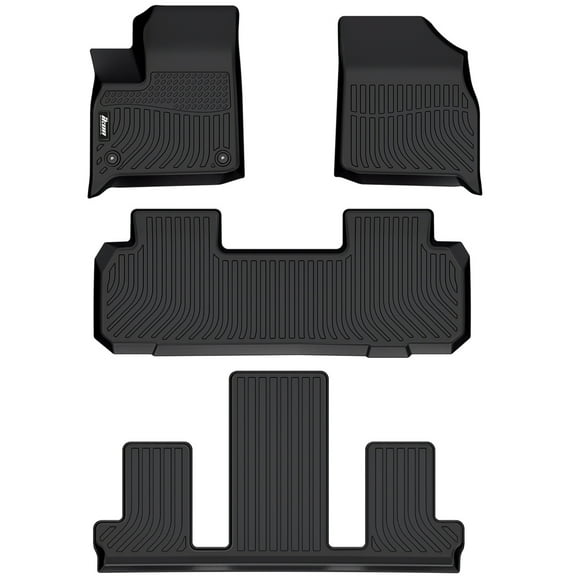 Ikon Motorsports 3D TPE Floor Mats Compatible With 2018-2024 Chevrolet Traverse 7 Seats, Black 3D Molded All Weather Car Carpets 1st 2nd Row Front Rear Protector Liner 4PC Set