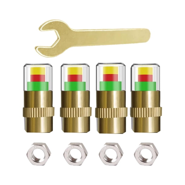 4 tapas de válvula para monitor de presión de neumáticos de coche, indicador de 3 tapones de válvula de aire de 2,4 bar Oro