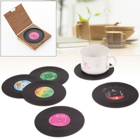 6x Vinyl Style Drinks Coasters Place Mats Bar Retro Vintage Record Discs Cup For Hot Drinks Only, Housewarming (Best Places To Drink)