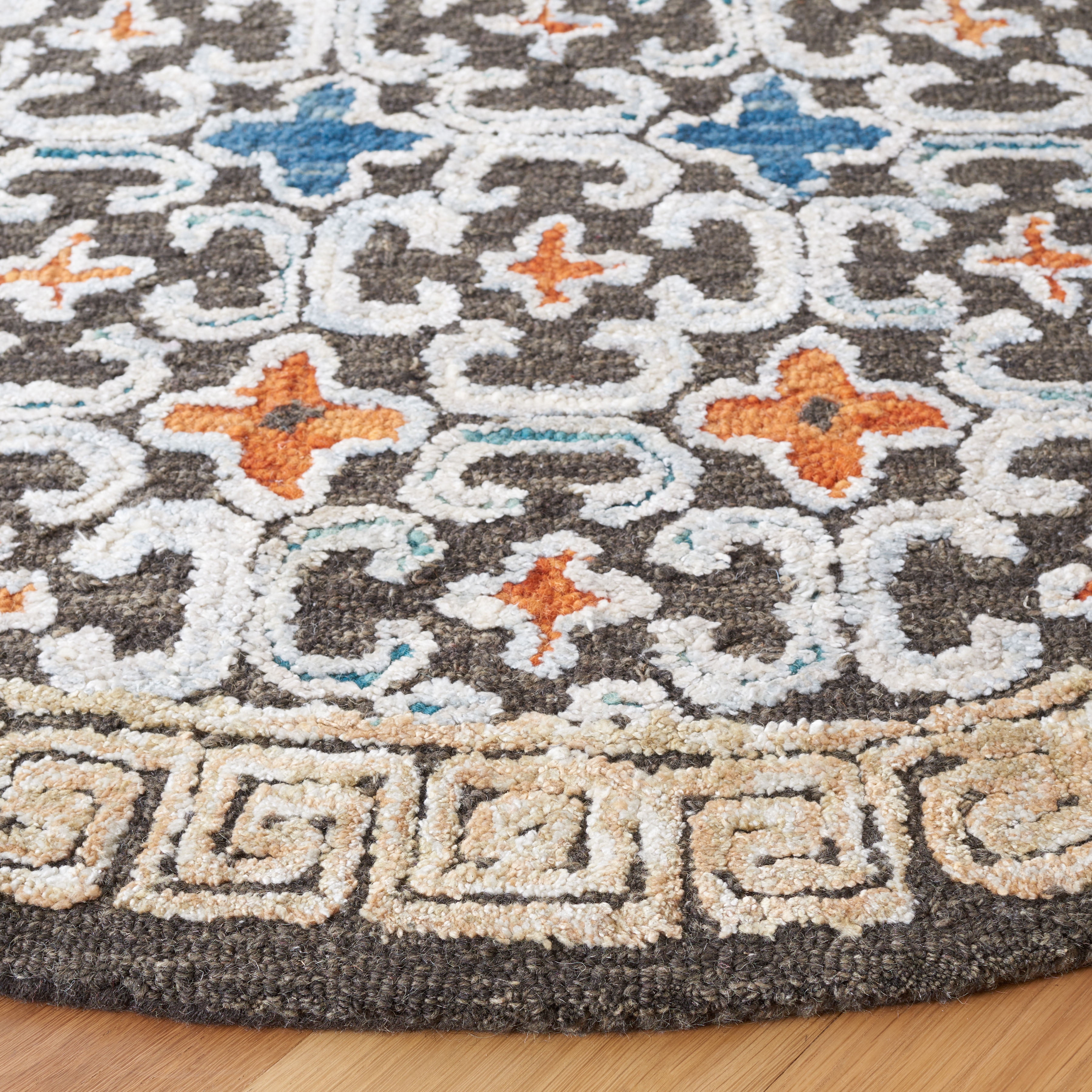SAFAVIEH Aspen Matilda Floral Bordered Area Rug, Blue/Taupe, 6' x 6' Round