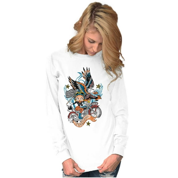 Betty Boop Biker American Eagle Women Plus Size Long Sleeve Tee Brisco Brands 2X