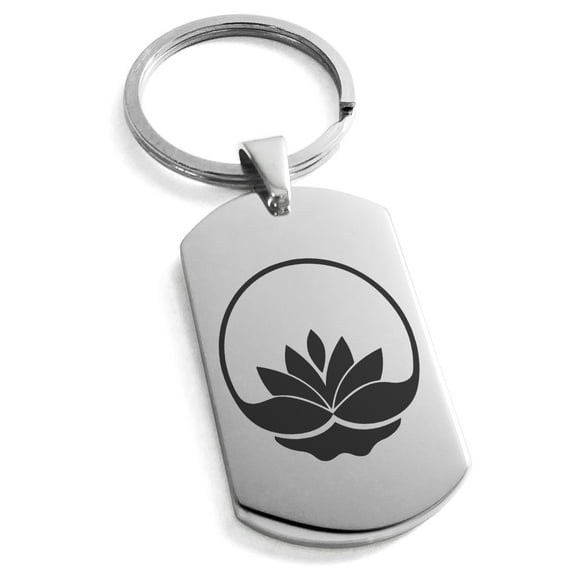 Tioneer Stainless Steel Lotus Zen Engraved Dog Tag CZ Keychain Keyring