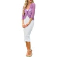 thumbnail image 2 of Floral Lace Shrugs for Women's Evening 3/4 Sleeves Formal Elegant Bolero Cardigan M Dark Purple, 2 of 6