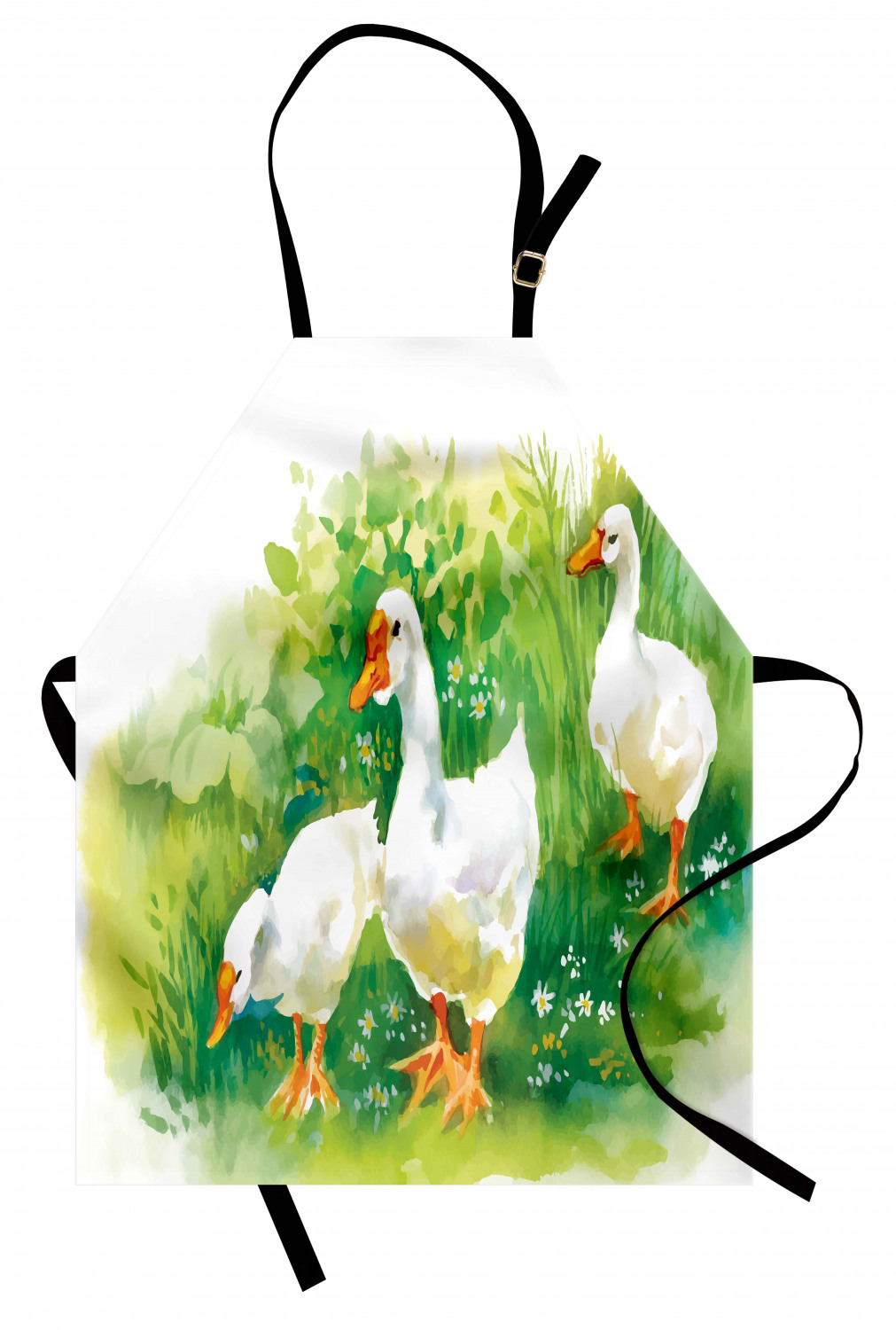 Rubber Duck Apron Goose in Farm Lake Plants Grass Reeds Flowers Pond