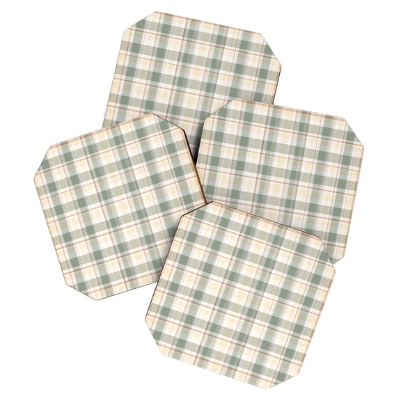 Society6 Lisa Argyropoulos Light Cottage Plaid Set of 4 Coasters