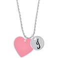 thumbnail image 1 of Delight Jewelry Acrylic 1" Pink Heart Silvertone Script Initial Disc - J - Charm Necklace, 20"+3", 1 of 4