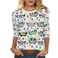 thumbnail image 2 of Xuyuer Mardi Gras Printed Shirt - Ladies' 3/4 Sleeve Crewneck Top for Festival Celebrations, Carnival Themed Parties, Vibrant Holiday Seasonal Fashion & Eye-Catching Parade Ready Apparel, 2 of 9