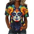 thumbnail image 2 of Jsaierl Womens Halloween Shirts Cute Witch Graphic Tees Vintage Work V Neck T-Shirts Short Sleeve Dressy Casual Blouse Tops Halloween Party Supplies,Sizes S-2XL, 2 of 7
