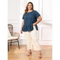 thumbnail image 2 of DARING DIVA Women's Plus Babydoll Tops Crew Neck Blouses 2X Navy Blue, 2 of 6