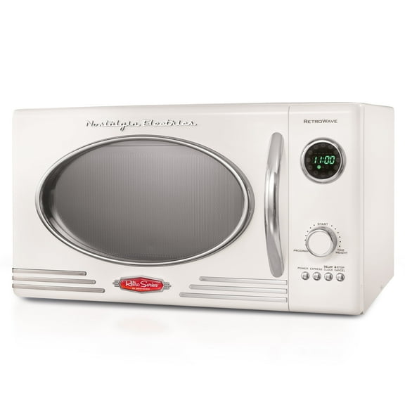 Nostalgia Retro Microwave for Countertop 0.9 cu ft Vintage Microwave, Ivory