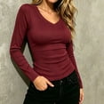 thumbnail image 6 of CBASIHI Womens Ribbed Long Sleeve T Shirts- Slim Fit V Neck Fall Winter Stretchy Casual Basic Thermal Undershirts Wine Size S-2XL, 6 of 7