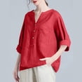 thumbnail image 5 of Delconic Women's Casual Loose Fit Linen Blouse, Button-Down V Neck Long Sleeve Shirt, Lightweight Breathable Top for Everyday Wear Red 4XL, 5 of 5