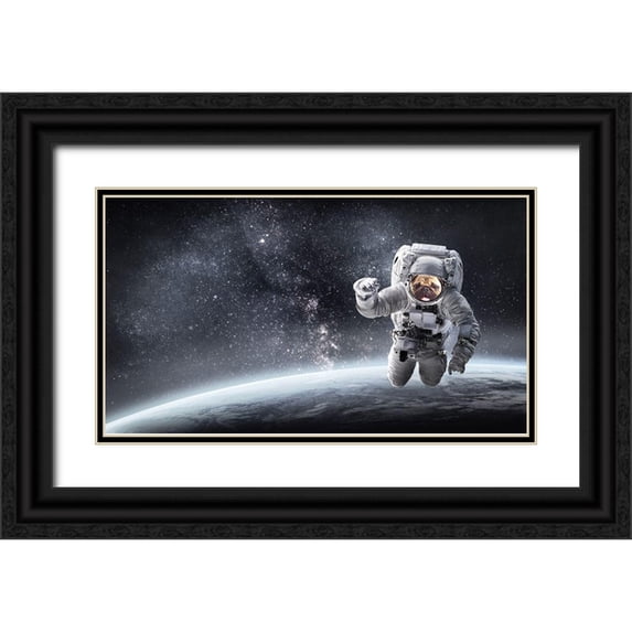 Sommers, Mindy 24x15 Black Ornate Wood Framed with Double Matting Museum Art Print Titled - Pug in Space
