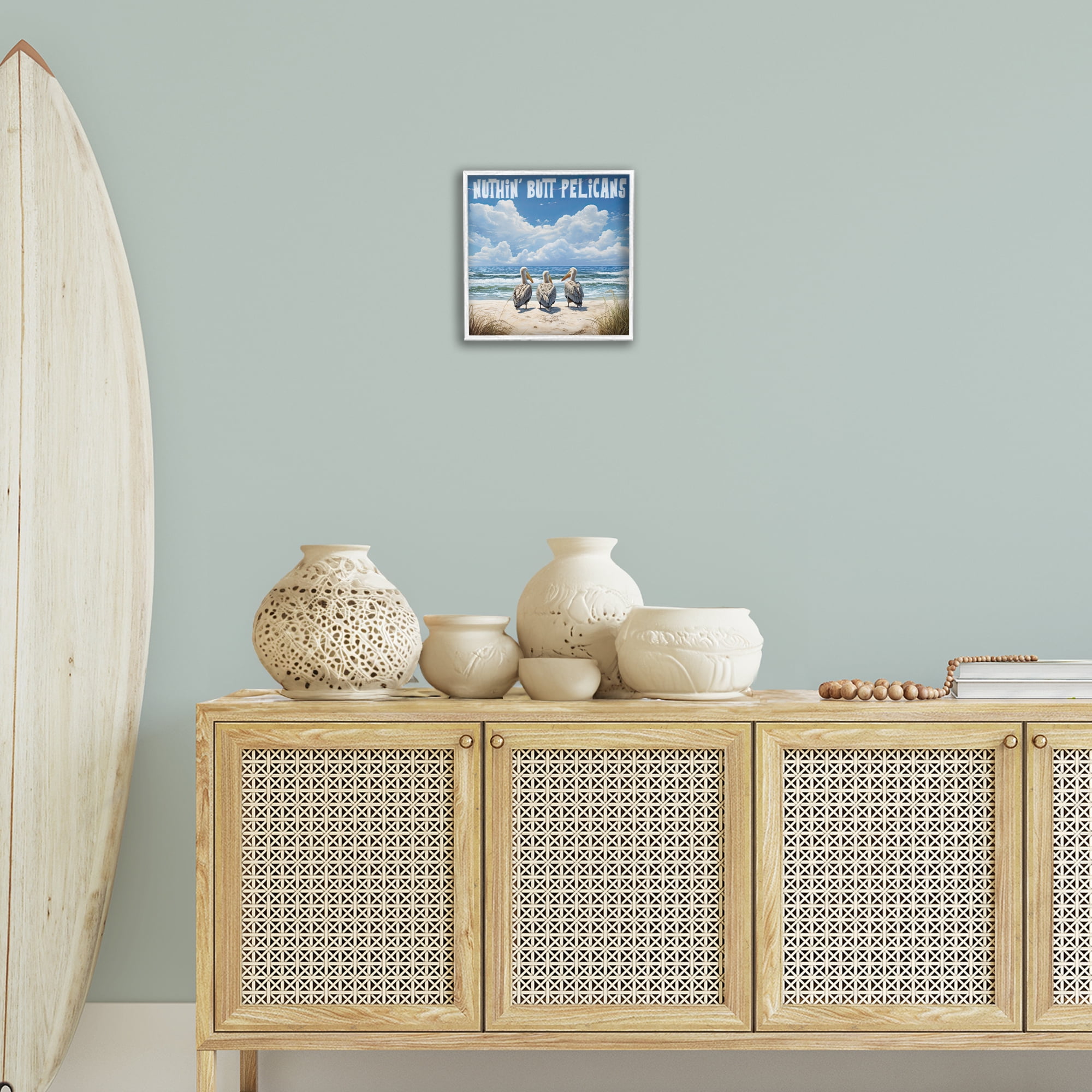 Stupell Industries Nuthin' Butt Pelicans Coastal Painting White Framed Art Print Wall Art, 12 x 12