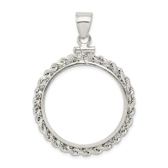 FB Jewels Sterling Silver 26.4 x 1.8mm Susan B. Anthony Rope Coin Bezel Pendant