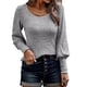 thumbnail image 1 of Mujeres pullover Top costilla de punto linterna manga larga u Masajeadores cuello color puro suéter para las mujeres Otoño Invierno, 1 of 6