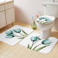 thumbnail image 2 of Turquoise Aqua Tulips Bath Mat 3 Piece Bathroom Rug Set, Pastoral Flower Floral Spring Non Slip Bath Rug Contour Mat and Toilet Lid Cover, Absorbent Shower Mats Soft Bath Rugs and Mats Sets, 2 of 8
