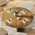 thumbnail image 5 of Finmind 47.2" Solid Wood Round Dining Table, Farmhouse Kitchen Table for 4-6 People, Rustic Wooden Circle Table for Dining Room, Living Room, Brown, 5 of 7