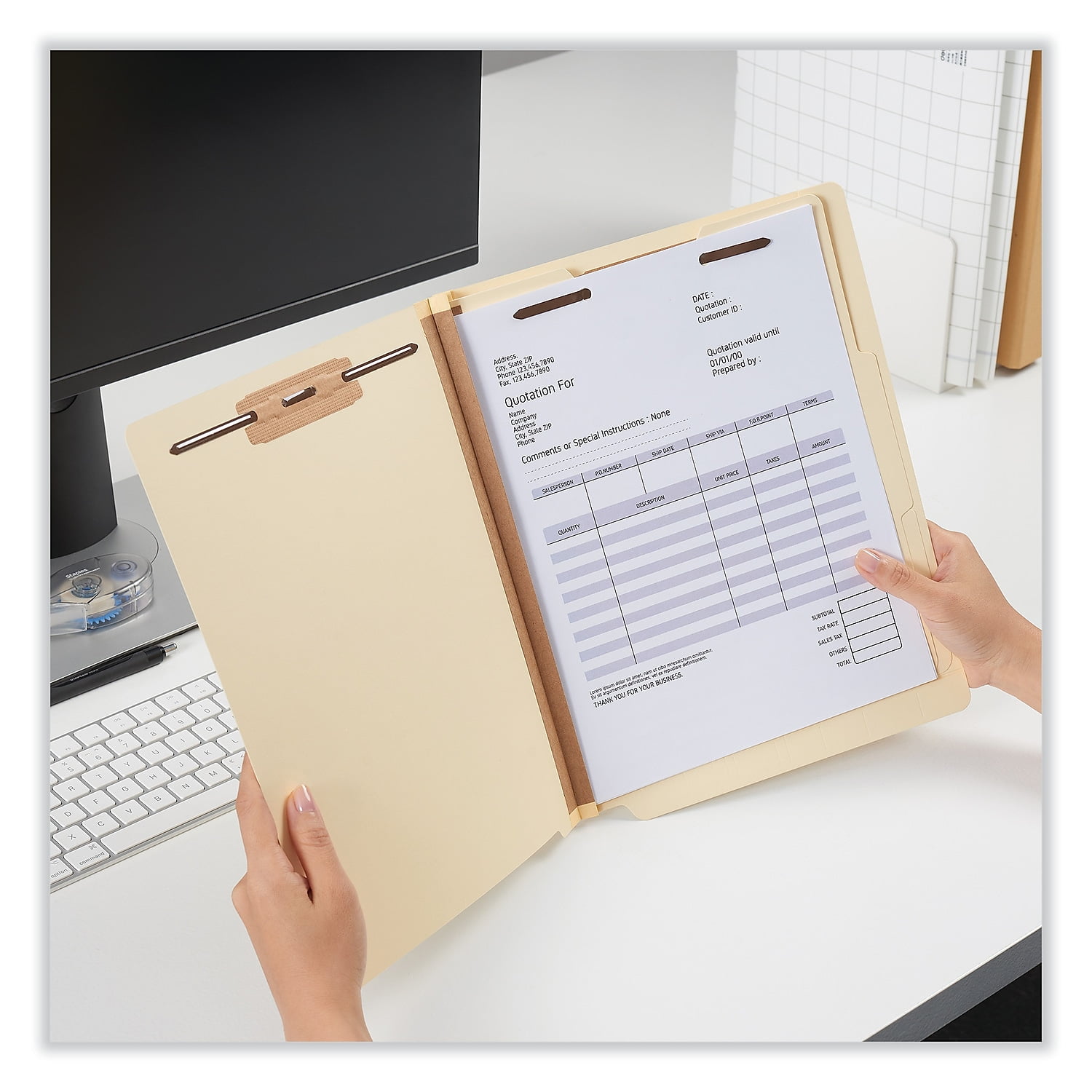 Six-Section Manila End Tab Classification Folders, 2 Dividers, Letter Size, Manila, 10/Box