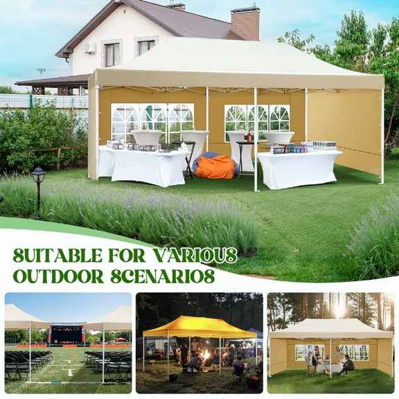 IMIKEYA Stable Khaki Canopy with Sides for Outdoor Markets and Weddings Quick Setup