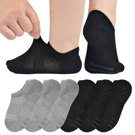 

LO SHOKIM 6 Pairs Kids Low Cut Ankle Socks Girls No Show Socks Boys Non Slip Breathable Soft Cotton Socks Children Teenager(Mesh-3Black+3Grey 6-9 Years)