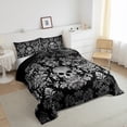 thumbnail image 4 of Adults Gray Damask Bedding Set Antique Victorian Baroque Comforter Set Full Size,Gothic Vintage Floral Quilt Exotic Sugar Skull Duvet Insert,Gothic Bone Skeleton Bohemian Decor,Black, 4 of 7