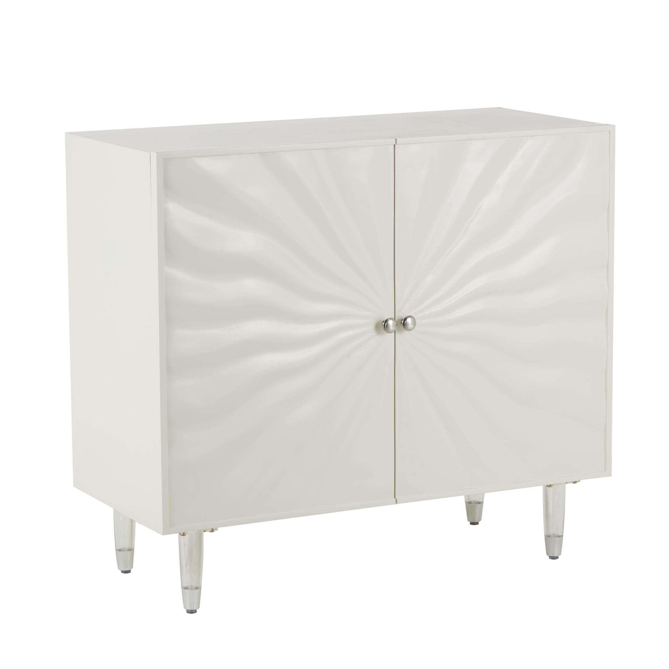 DecMode 35" x 32" White Wooden 2 Door Cabinet with Silver Knobs and Legs, 1-Piece