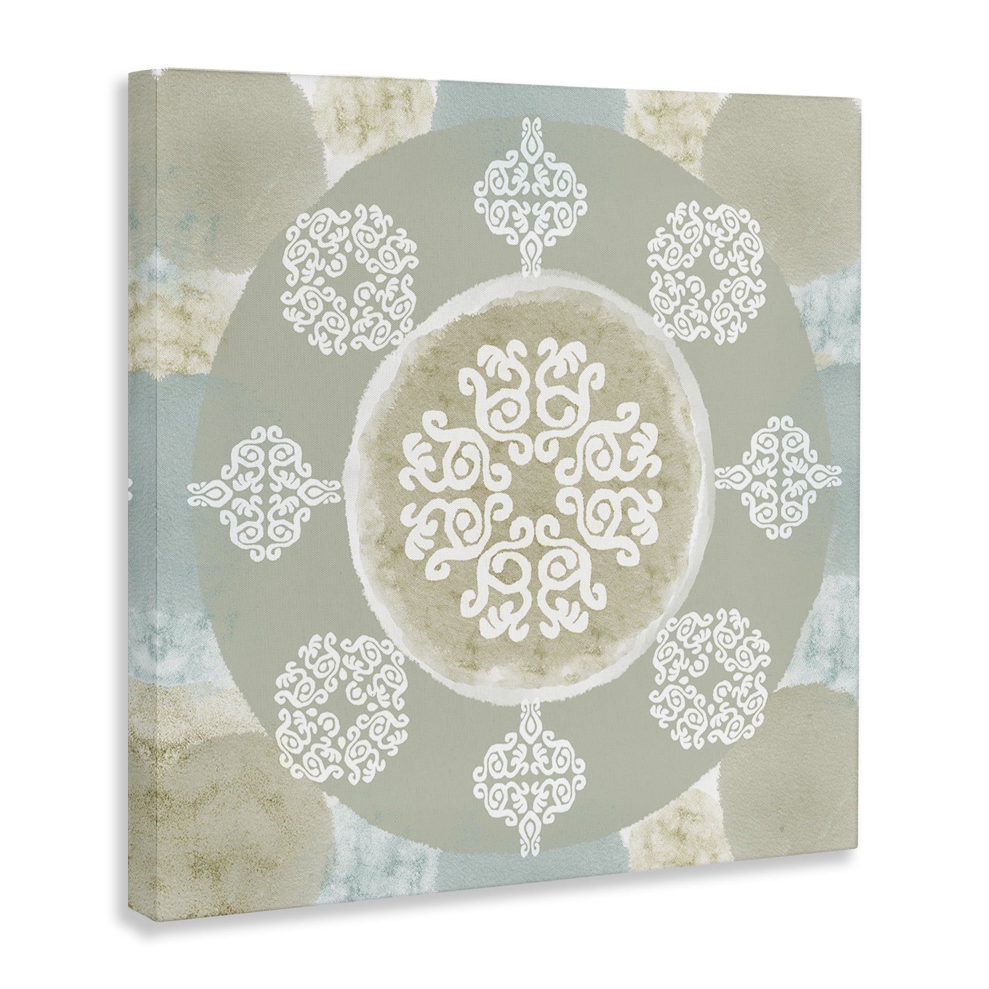 Stupell Industries Mint & Beige Mandala Abstract Painting Gallery Wrapped Canvas Art Print Wall Art, 17 x 17