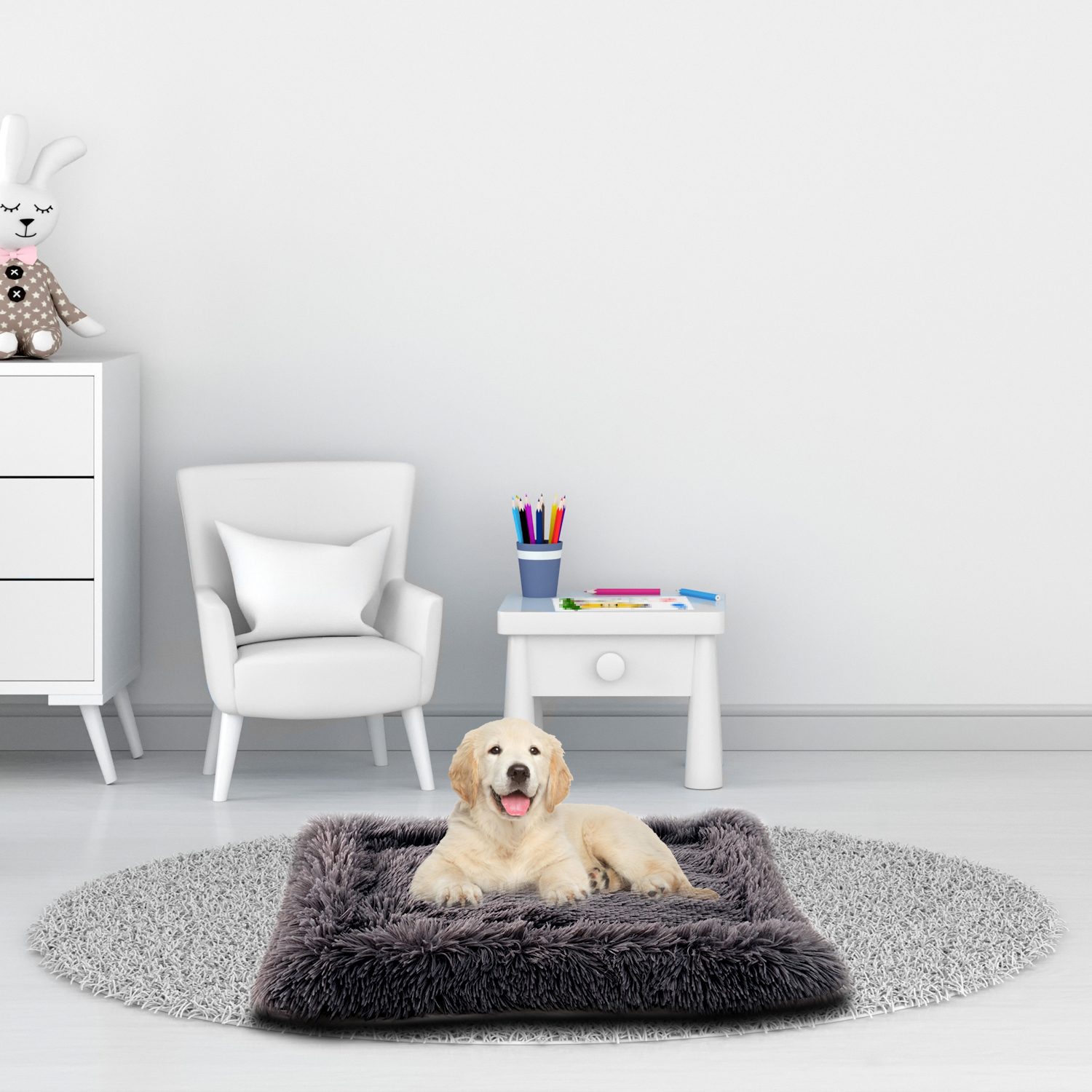 Precious Tails Eyelash Faux Fur Bordered Dog Cat Mat Bed - Large