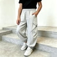 thumbnail image 7 of Falkdiz Cargo Pants for Boys Outdoor Loose Pockets Wide Leg Pantalones Open Bottom Trendy Relaxed fit Elastic Waist Boys Trousers, Gray, Size: 7-8 Years, 7 of 7