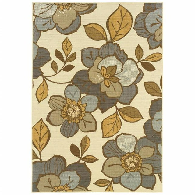 HomeRoots 384207 4 x 6 ft. Ivory Gray Large Floral Blooms Indoor & Outdoor Area Rug