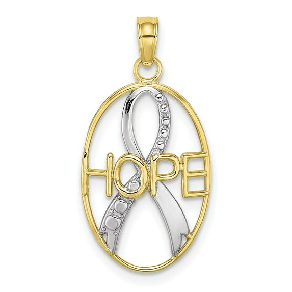 FB Jewels 10K Yellow Gold Hope and Ribbon In Oval Frame High Polish and Textured Pendant